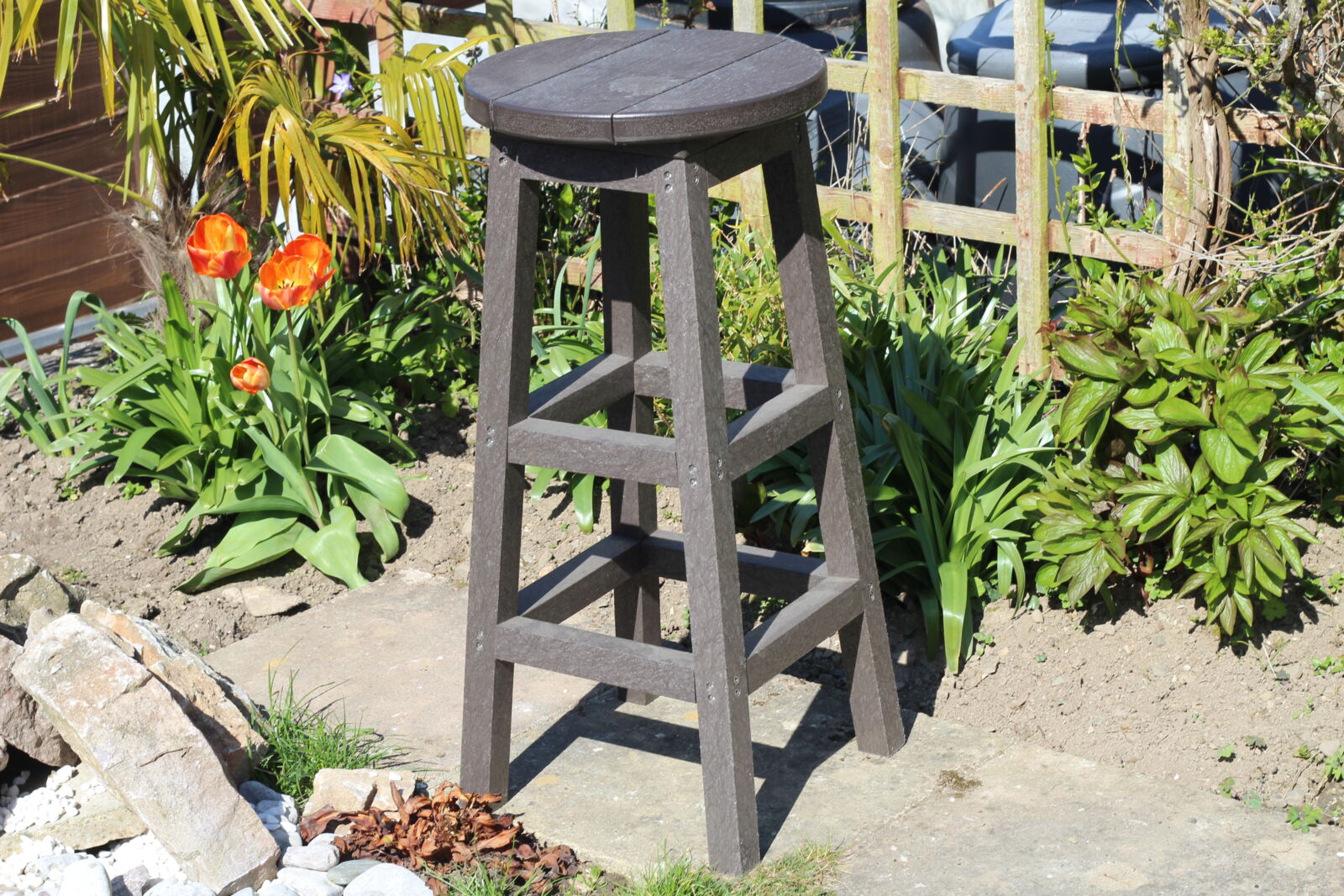 Dark grey recycled plastic outdoor bar stool product shot | Mobek