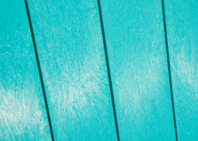 Close-up of teal recycled plastic slats on Mobek garden furniture